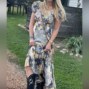 Free People Floral Maxi Dress in Blue and Yellow